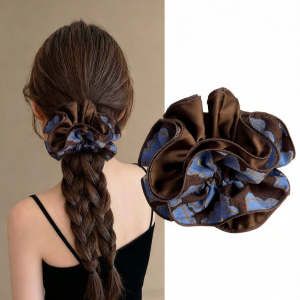 ZUOOU | High Elasticity Blue-Beige Two-tone Flower Satin Hair Band Large