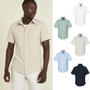 Pookytage Mens Casual Short Sleeve Shirt Breathable Quick Dry Elastic Outdoor Spring Summer Standard Fit Pure Color