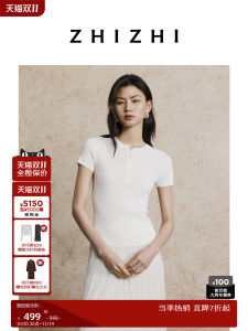 White Seamless All Wool Henry Collar Short Sleeve Knitted Sweater by ZhiZhi Casual Style Womens Fashion Autumn New Arrival