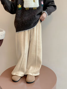 Trendy Girls Spring Pants Vertical Wide Leg Casual Childrens Korean Style Autumn Spring Loose Fit Elastic Waistband