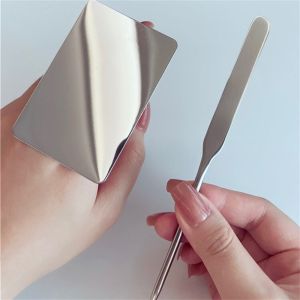 Bộ Dụng Cụ Trộn Trang Điểm Bằng Thép Không Gỉ 2PC Khay Bảng Có Thìa Và Thanh Trộn Cho Ứng Dụng Mỹ Phẩm Kem Nền