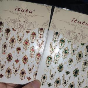 1Pcs Red Green Retro Baroque Scepter Nail Stickers Luxury Gemstone Crown Necklace Nail Decals Self-Adhesive Manicure Sticker NK