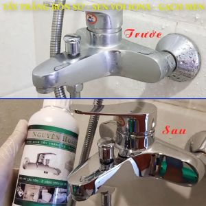 Chai tẩy làm sạch nhà vệ sinh bồn cầu bồn sứ ố vàng gạch men bị xỉn màu ố vàng bám phèn tẩy sen vòi inox bám cặn canxi Nguyên Hoàng. Chai 500ml