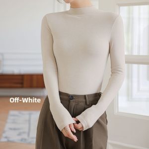 miiow | Slim Fit Long Sleeve Round Neck Base Shirt Womens Inner Wear High Neck Commute Style Pure Color Wool Blend Spring Autumn Top