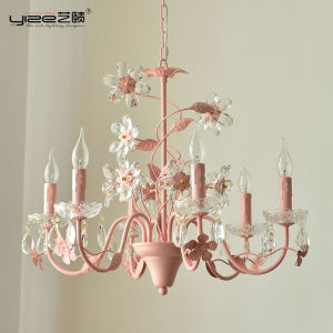 French Pink Crystal Flower Chandelier Creative Fashion-Style Window Clothing Store Princess Room Girls Bedroom Hanging Lighting