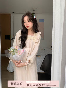 Homedress 2023 ใหม่ หวาน สไตล์แขนยาว นักเรียน ชุดนอน ผู้หญิง บ้าน เดรส นม ผ้าไหม ผ้าสี่เหลี่ยม ปกเสื้อ ความยาวปานกลาง ลำลอง สวมใส่