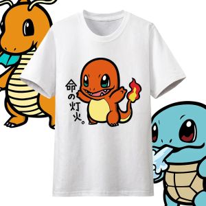 Bandai | Pokemon Anime Mens Kids T-shirt Cotton Short-sleeved Pikachu Male and Female Fire Dragon Pokemon Pet Clothing Y2k Summer