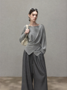 Cantonstory | Áo Knit Tay Dài Kiểu Cổ Điển Đính eo