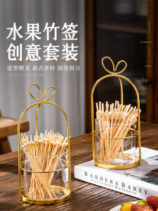 Disposable Food Grade Bamboo Fruit Forks Set Creative Design for Eating Watermelon And Other Fruits Storage Canister Included