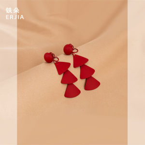 Red Tassel Earrings Autumn Winter High-End Small Design Sensation Earring Dangle Ear Jewelry Mosquito Coil Tray Ear Clip No Piercing Required