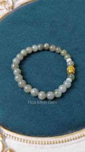 Vòng tay Ngọc Cẩm Thạch dầu size hạt 7.6 li phối charm vàng xi đức Phật Tổ an lạc bình an | Hoa Minh Gem