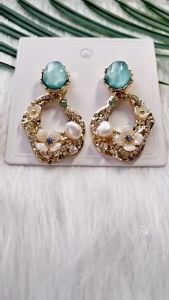 Bông tai ngọc hoa và zircon thiết kế nổi 3D phong cách ngọt ngào mẫu mới nhất phụ kiện thời trang cao cấp cho nữ