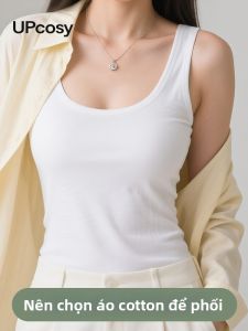 UPcosy | Áo Thun Cổ U Bông Cotton Trắng Gợi Cảm