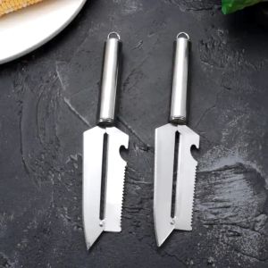 Bàn bào inox dao bào chất liệu inox 2 lưỡi kiêm đồ khui bia đa năng dao bào ra củ chống gỉ set có móc treo tiện lợi