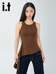 Chocolate Elastic Sleeveless Hoodie Womens Summer Slim Fit Casual Sports Top round Neck Backless Vest H-Shape Fiber Blend