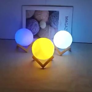 Led Moon Lamp Night Light With Stand Table 3D Print Bracket Battery Lights Warm White Multicolor Bedroom Lamps Romantic Lighting