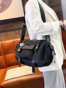 Casual Lightweight Large Capacity Motorcycle Bag Womens Crossbody Bag Mesh Surface Fashionable Leisure Handbag for Youth