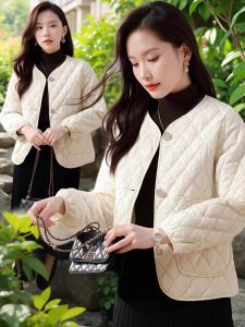 Womens Autumn Winter Thickened down Cotton Jacket Lightweight Padded Vest Inner Core Long Sleeve round Neck Commute Style