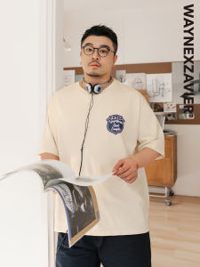 Loose Fit Cotton round Neck T-Shirt for Men Summer Fashion Street Style Splicing Print Short Sleeve Casual Top GEEEKPANDA