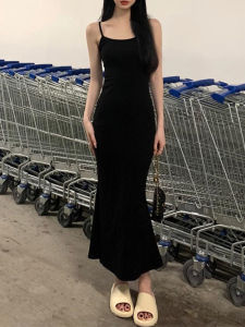 ชุดเดรสสีดำเซ็กซี่ ชุดเดรสยาวคลุมเข่า ชุดเดรสเกาะอก ชุดเดรสทรงหางปลา ชุดเดรสผู้หญิง ชุดเดรสฤดูใบไม้ร่วง ชุดเดรสแขนกุด ชุดเดรสคอวี