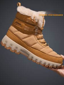 Jeep Winter Snow Boots Thickened Fleece Lined Outdoor Anti-slip Waterproof Booties for Men And Women round Toe Mid-Calf Style