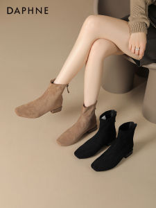 Daphne | Winter Ankle Boots Stretch Suede French Style Square Toe Heeled Women