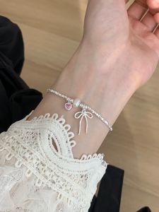 Nicedays🍒Gelang Pita Mode Warna Pink/Gelang Bintang Berbentuk Hati Wanita/Gelang Logam Relung Sederhana COD