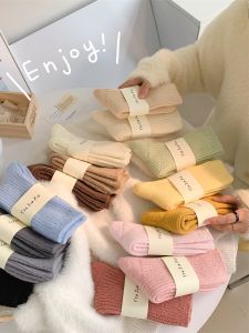 Maillard Color Series Fleece Lined Padded Warm Keeping Woolen Yarn Socks Pile Style Tube Socks Children Winter plus Size Women Fall and Winter Thick