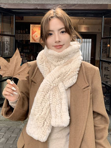 Korean Style Extended Thickened Rabbit Fur Scarf Double-Sided Warm Winter Shawl Pure Color Long Rectangle Neck Warmer for Women