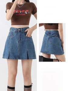 Retro High เอว ทรงเอ Mini กระโปรง ผู้หญิง เดนิม สั้น กระโปรง S ฤดูร้อน พลัสไซส์ พรางหุ่น สําหรับ Pear Shaped Body Cover Belly