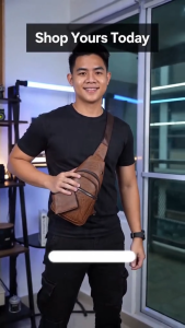CJY SHOP#8160 Fashion mens 2-in-1 PU leather crossbody sling chest bag that includes a matching slim wallet