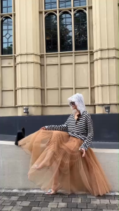 🔖Mirrorsister 50710.4 กระโปรงยาว ผ้าออแกนซ่าเนื้อบางเบา อัดพลีทด้านบน สม็อครอบเอวสวมง่าย ใส่สบาย แมทช์ได้หลายลุค