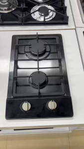 2 Burners Built in Stainless Steel Gas Cooktop Drop in Gas Hob Anti Melt Metal Knobs Cast Iron Pan Support for Home Commercial Kitchen