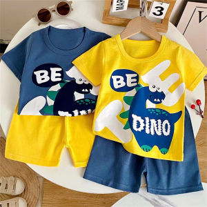 【Local Stock】 100% Cotton Childrens Set Summer Short Sleeved Shorts 2pcs Set Fabric Breathable And Sweat Absorbing Cartoon Clothing