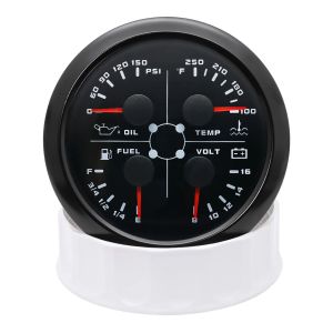 4 trong 1 đa chức năng đo 85mm nhiên liệu đo áp suất dầu đo áp suất nhiên liệu mực nước Temp Meter Vôn kế với báo động