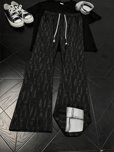 ZHUOCAN | Black Tie-dye Silky Plaid Pants Slim-flared