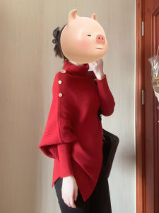 LIRENQING | High-necked Red Womens Knitwear Autumn Inner Wear Cape