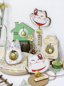 Cute Wooden Doorbell Wind Chimes Pure Copper Cat Dog Bell for Home Entrance Shop Opening Bell Country Style Daily Gift