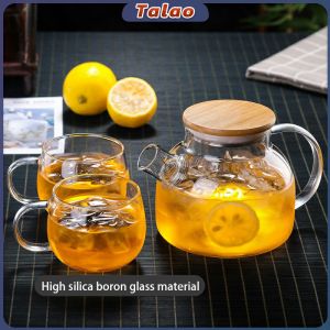 Talao 1L Heat Resistant With Wooden Cover Tea Pour Kettle Hot Coffee Tea Milk