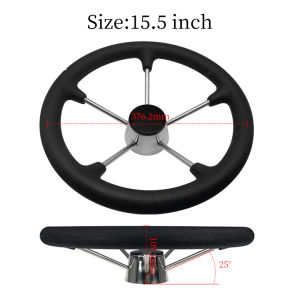 Andymarine Stainless Steel 15 Inch Steering Wheel with Black Foam Grip and Knob 5 Spoke Wheel For Yacht Marine Boat Accessories