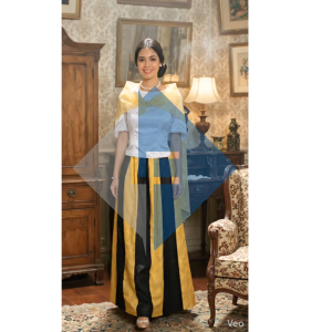 2026 Modern Maria Clara Ensemble: Lustrous Satin Kimona with Contrasting Striped Saya and Alampay