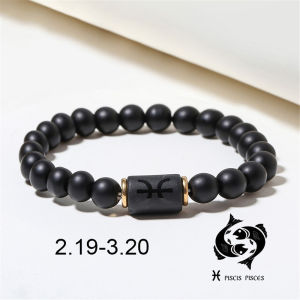 12 Constellations Matte Beaded Bracelets For Women Men Black Agate Elastic Rope Beads Bracelet Couple Jewelry Gifts