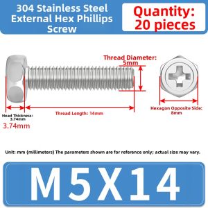 JINJUNTAI | 304 Stainless Steel Cross Recessed Hexagon Head Combination Bolt