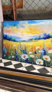 Tranh in Canvas Phong Cảnh Bình Minh Trên Cánh Đồng Hoa (Có hình thật - Đã có khung móc đinh treo) - The Canvas House