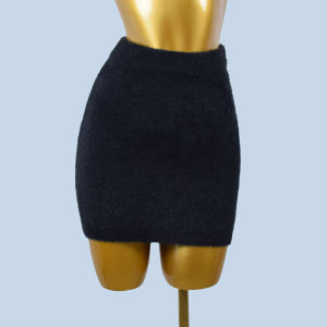 ฤดูใบไม้ผลิ ฤดูร้อน ใหม่ สีดำ ถัก เซ็กซี่ กระโปรงรัดรูป สูง เอว ความยาวสั้น พรางหุ่น ครึ่ง กระโปรง Faux ขนมิงค์ ชุดทํางานวัสดุ