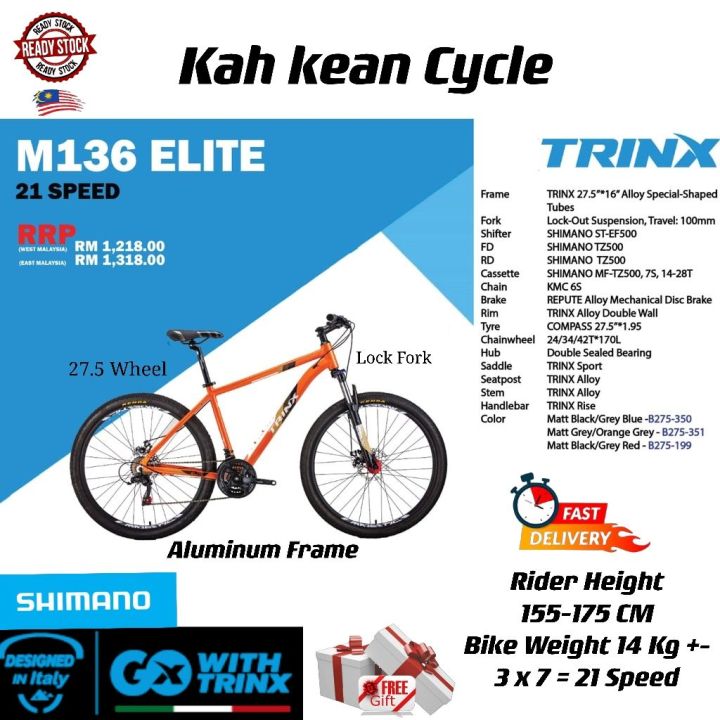 M136 Trinx Specs TRINX BIKE M136 ELITE MTB (RIDER HEIGHT 155-175CM)