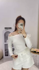 Crop Top One Shoulder Longsleeve / Atasan Sabrina Lengan Panjang Wanita Polos 6066