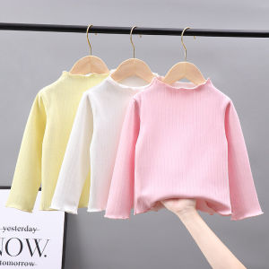 Girls Bottoming Shirt Warm Baby Spring and Autumn Casual Edge Childrens Clothing Fleece-lined Childrens All-Matching Top Baby Girl