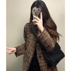 QINGMUZI | Autumn Chic Retro Elegance Tweed Jacket Womens