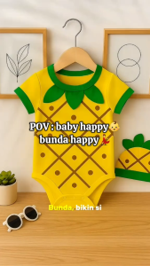 Set Jumper Bayi Motif Buah Nanas Set Baju Bayi Jumper dengan Topi